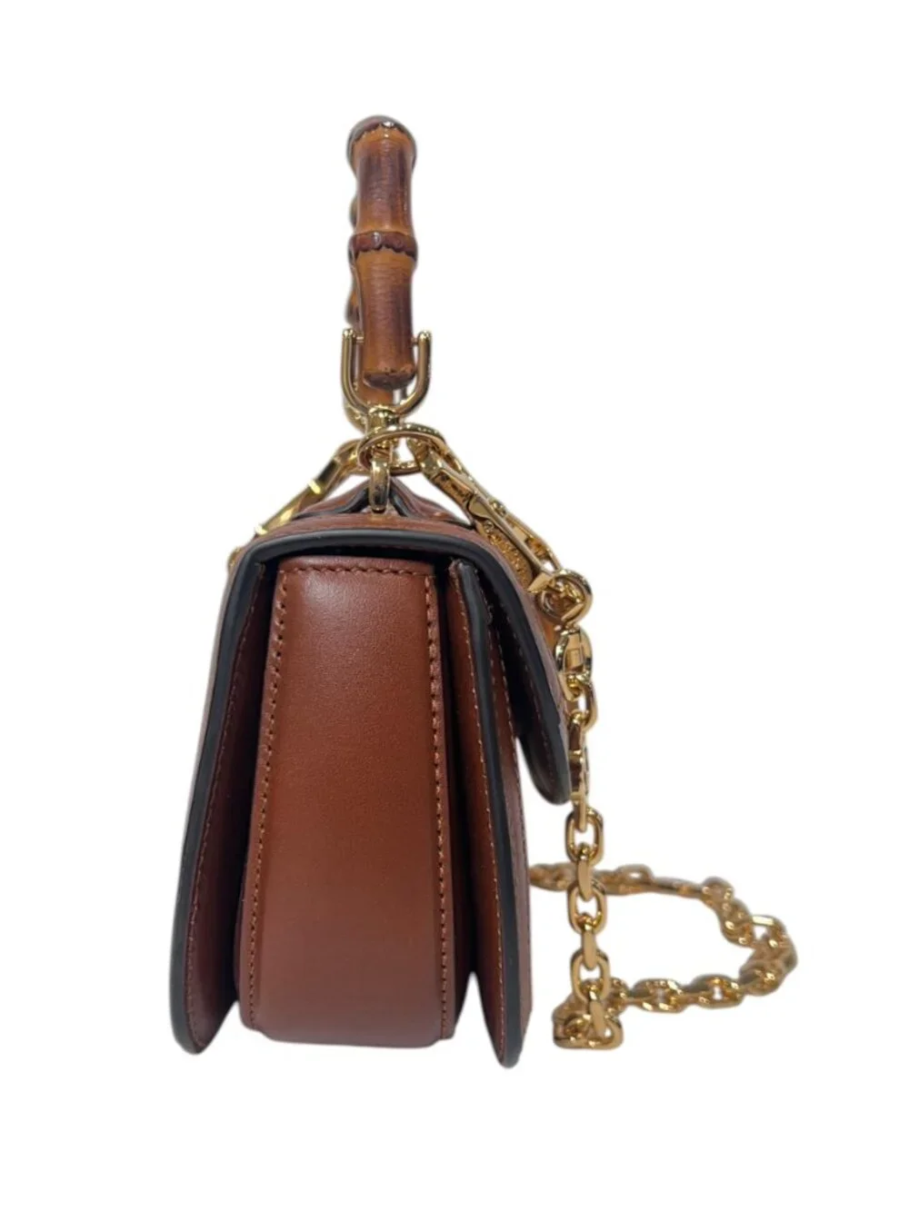 $4495 Gucci 1947 Brown Mini Crystal Studded Bamboo Handle Chain Crossbody - Picture 2 of 10